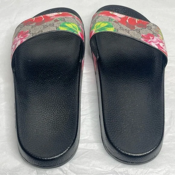 Gucci GG Supreme Blooms Floral Slides Black Pink Monogram Sandals Women’s 40 - Picture 6 of 13